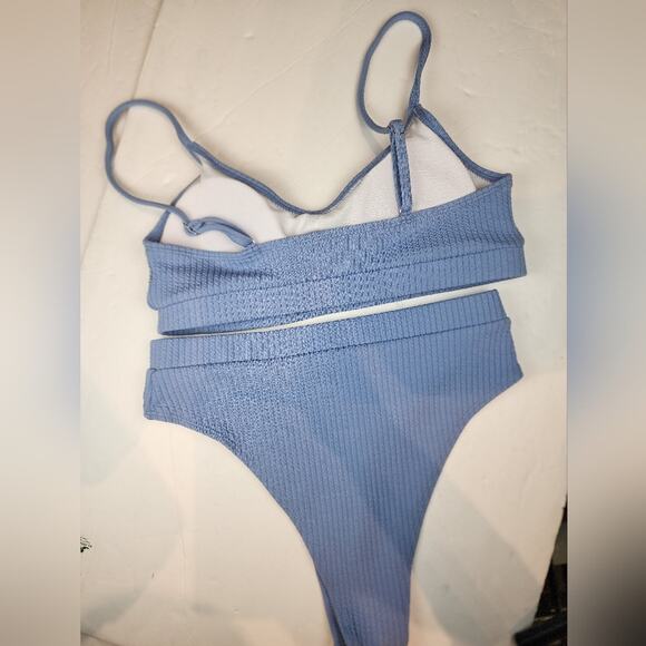 New Blue Two Piece High Waisted Bikini Stretch Tank Swimsuit Size M - Picture 3 of 6